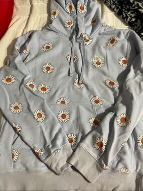 Nike Light Blue Daisy-Print Hoodie with Orange-Center Flowers